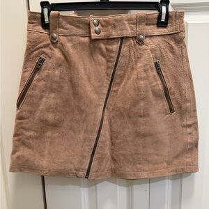 Blank NYC Tan Leather Mini Skirt with Zipper Accents